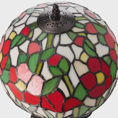 17" Genevieve Red Flowers Stained Glass Table Lamp