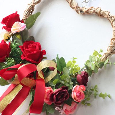 13" Artificial Heart Shaped Red and Pink  Rose Wreath