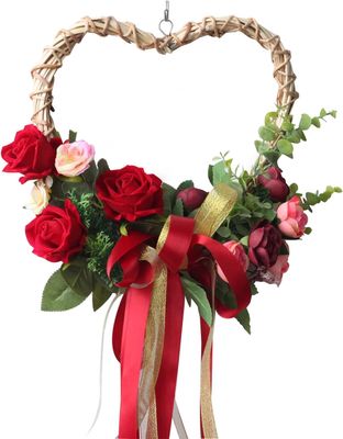 13" Artificial Heart Shaped Red and Pink  Rose Wreath