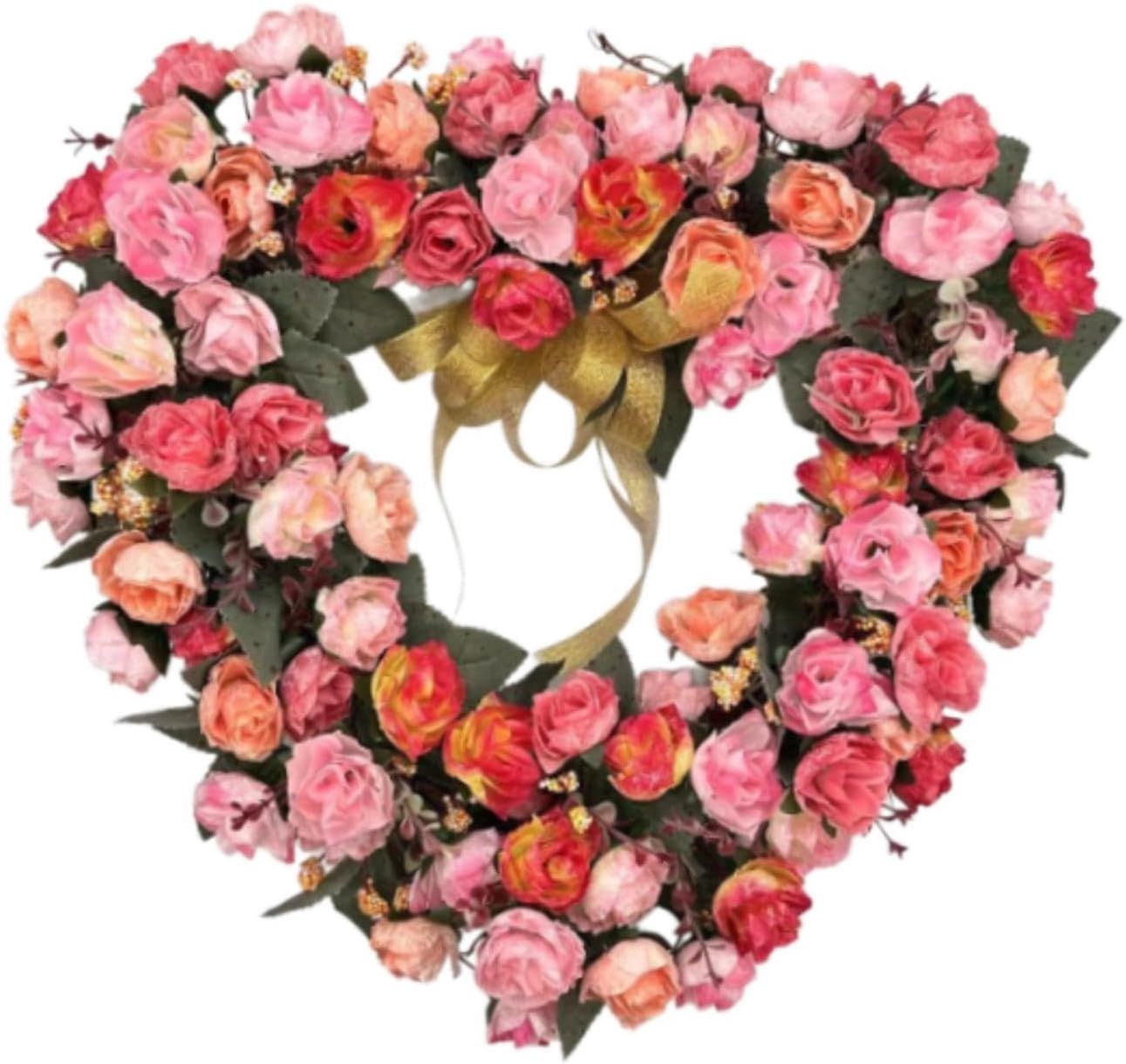 13.5" Pink Rose Heart Wreath