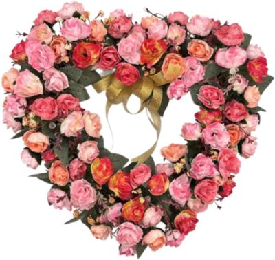 13.5" Pink Rose Heart Wreath