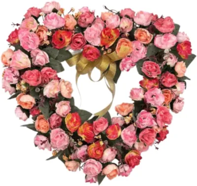 13.5" Pink Rose Heart Wreath