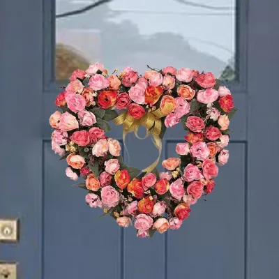13.5" Pink Rose Heart Wreath
