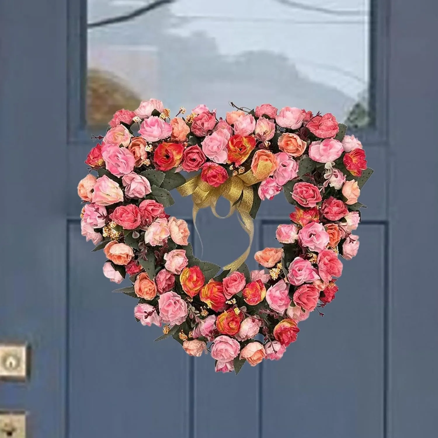 13.5" Pink Rose Heart Wreath
