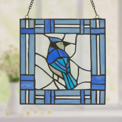 11" Blue Jay Stained Glass Window Panel