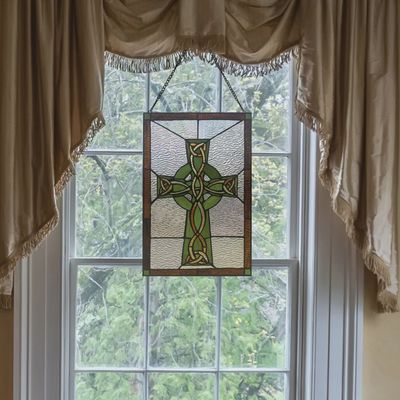18" Celtic Cross Stained Glass Window Panel