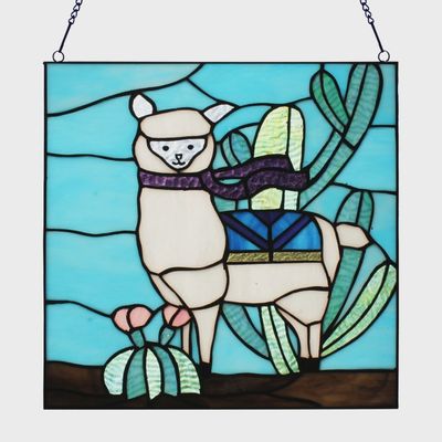 12.5” Liam the Desert Llama Blue Stained Glass Window Panel