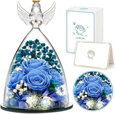 Real Blue Rose Glass Angel