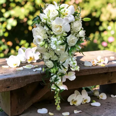 White Lily  Orchid Cascading Bouquet
