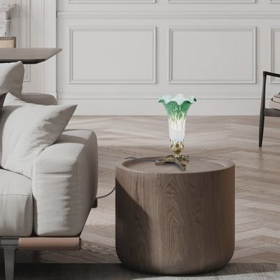 8" White &amp; Green Lily Glass Accent Lamp