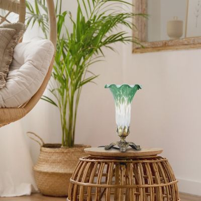 8" White &amp; Green Lily Glass Accent Lamp