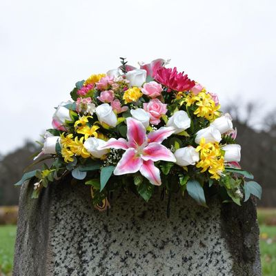 Pink Lilies Silk Flowers Cemetery Saddle