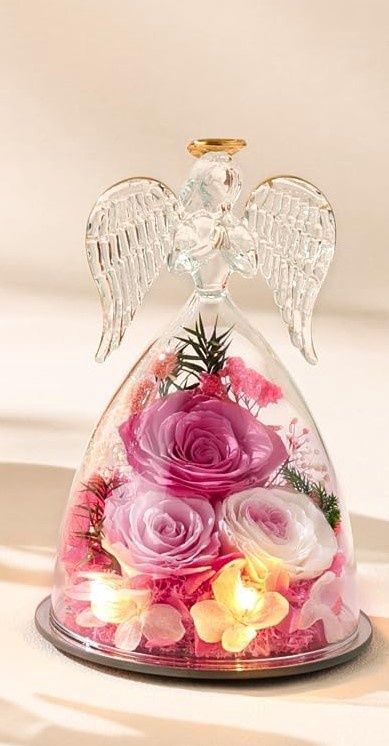 Real Rose Pink Glass Angel