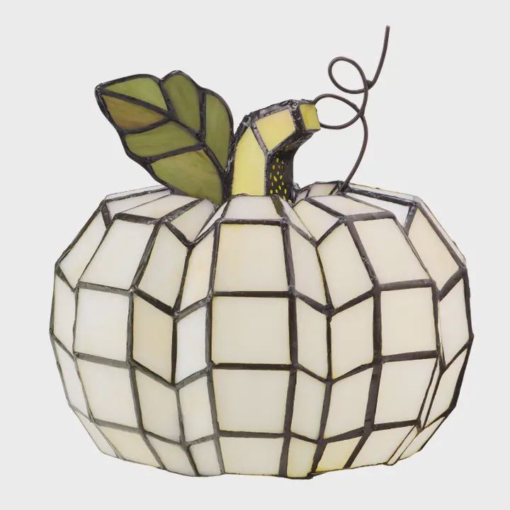 White Pumpkin Stained Glass Lamp 9"H