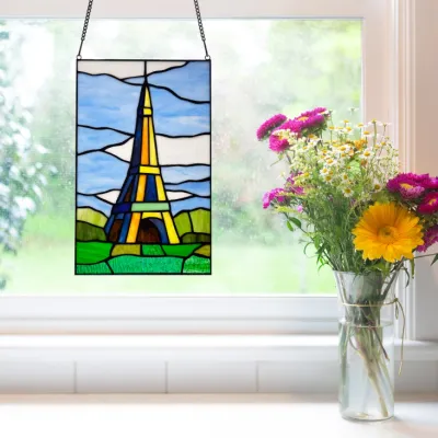 14.5" Eiffel Tower Stained Glass Window Panel