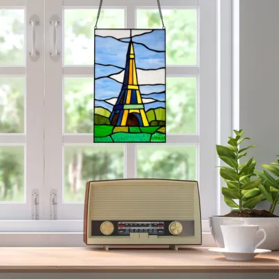 14.5" Eiffel Tower Stained Glass Window Panel
