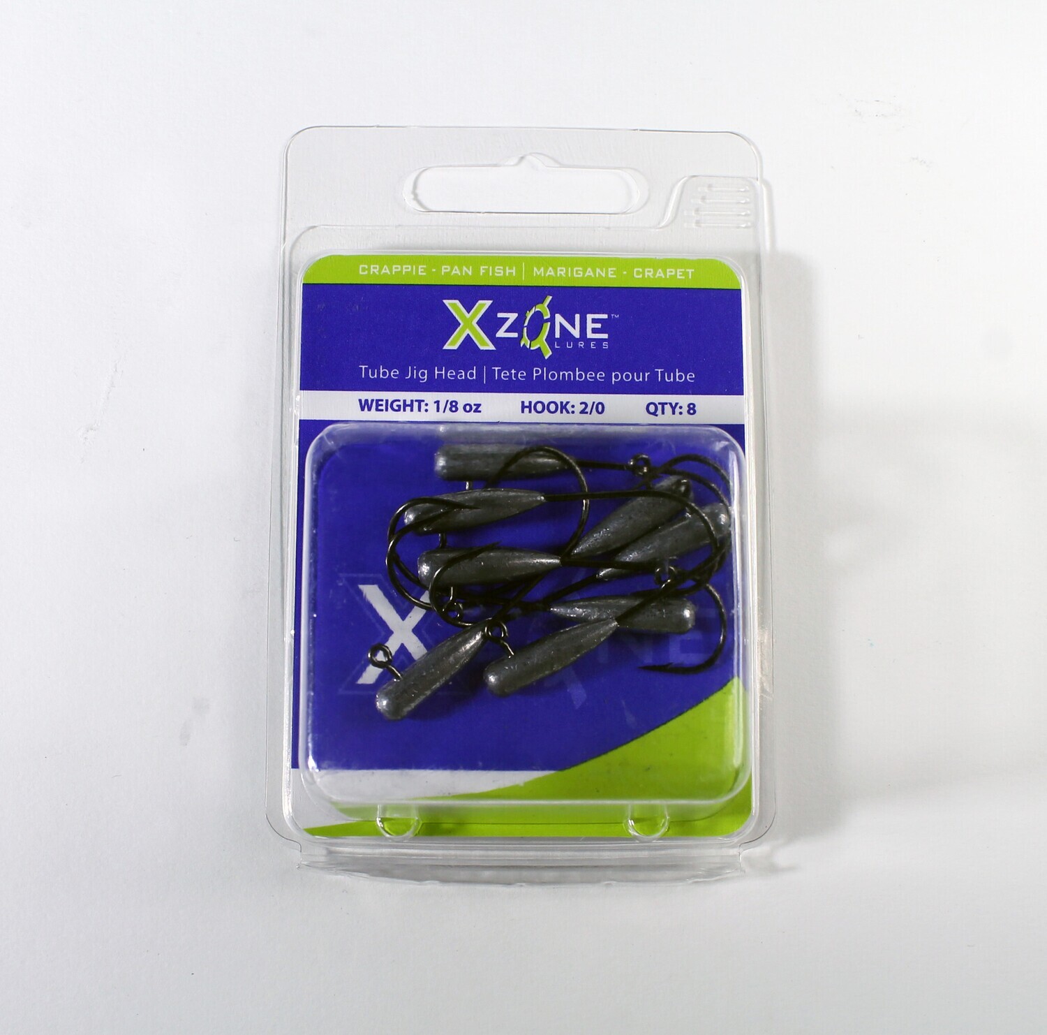 X Zone Crappie/Panfish Tube Jig Head 1/8 Oz Size #2/0 8 Pack
