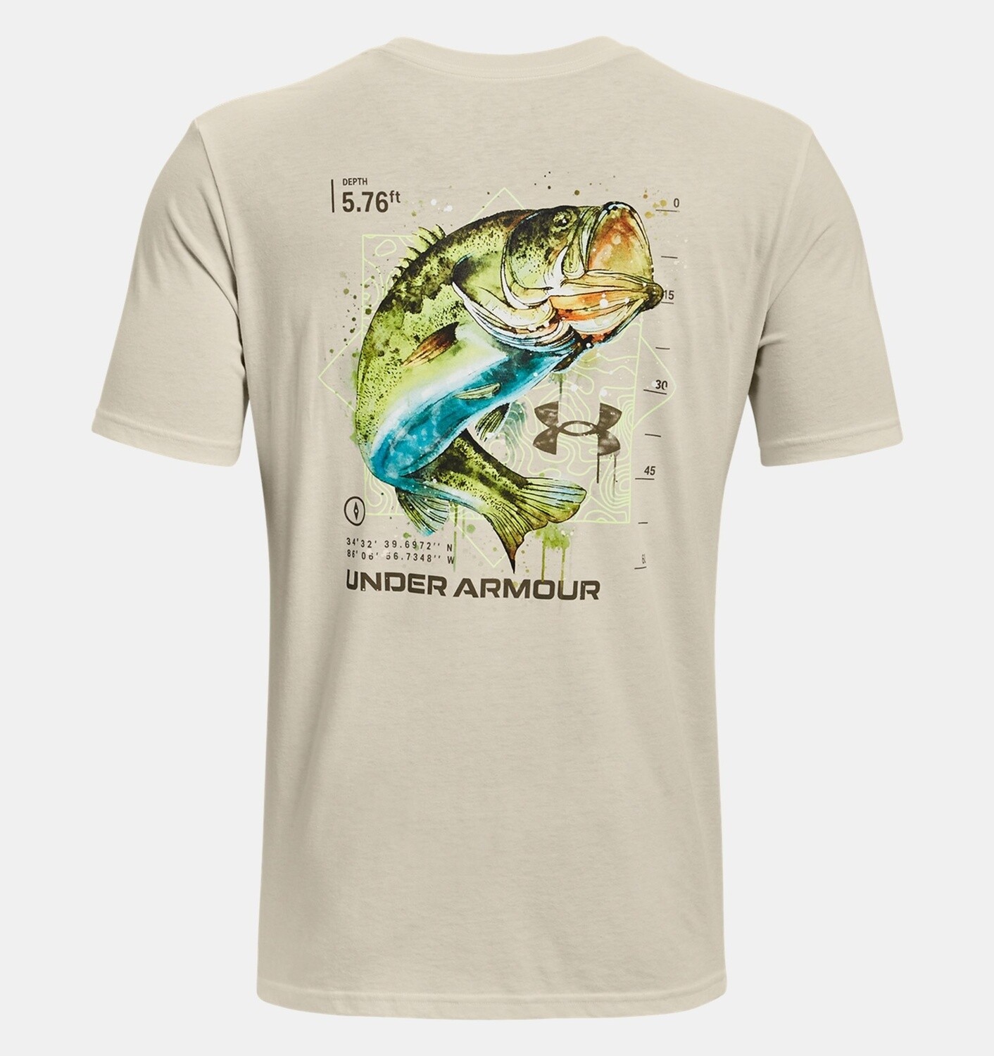 Under Armour Fish Bass Waterblur SS T-Shirt, Color: Stone/Quirky Lime, Size: M