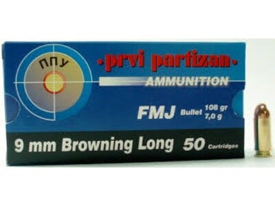 Prvi Partizan (PPU) Handgun 9mm Browning Long 108 Grain FMJ