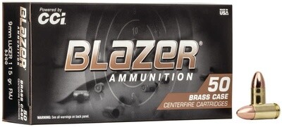 CCI Blazer Brass 9mm Luger Full Metal Jacket 115 Grains (50 Rounds)