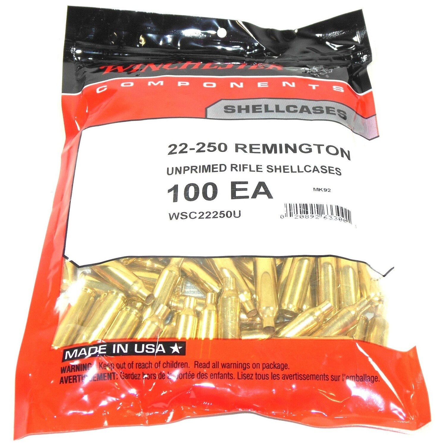 Winchester Unprimed Brass 22-250 Remington 100 Count
