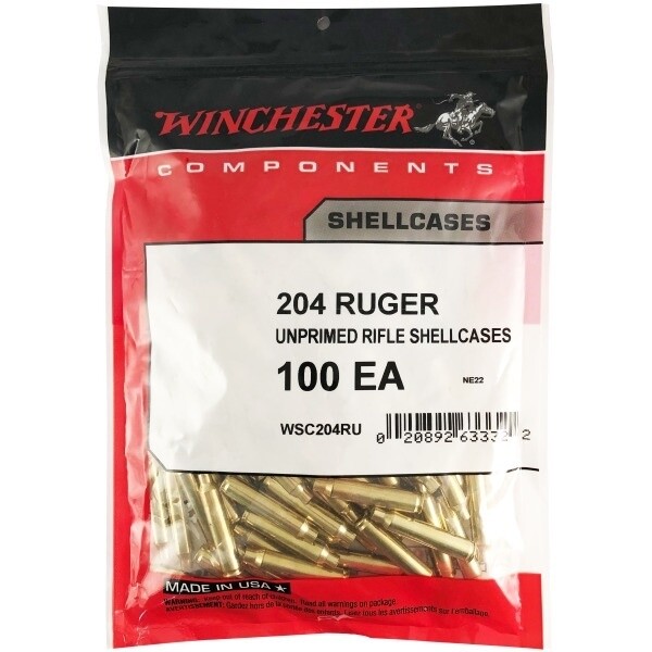Winchester Unprimed Brass 204 Ruger 100 Count