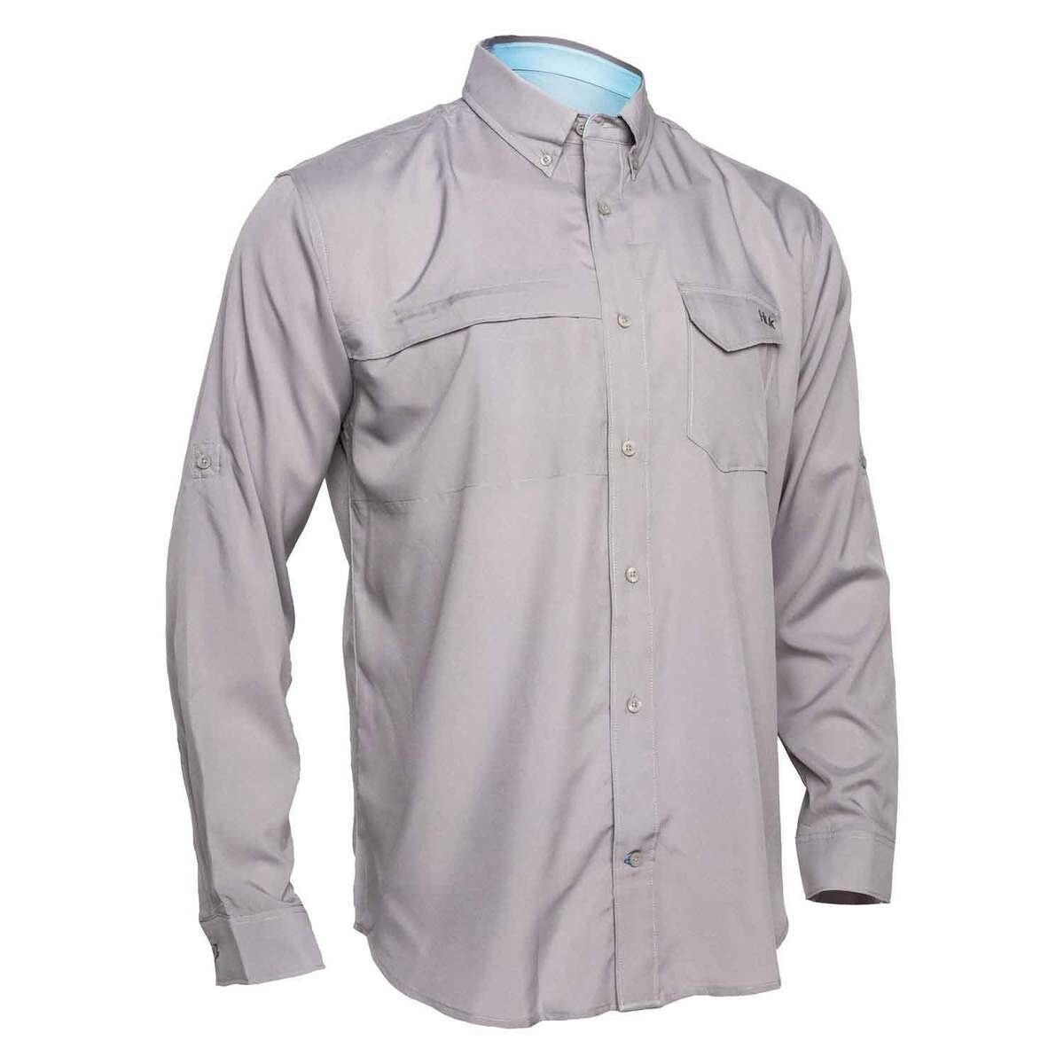 Huk Tide Point Solid Long Sleeve Button-Down Shirt, Color: Grey, Size: M