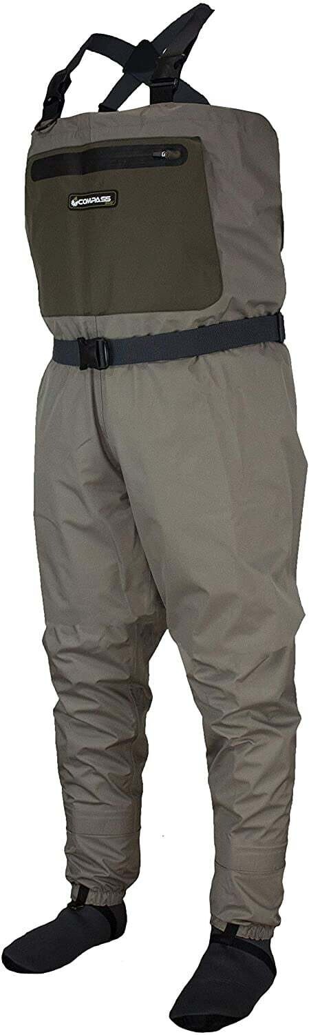 Compass 360 Stillwater II Breathable Fishing Chest Stockingfoot Wader, Color: Khaki, Size: M
