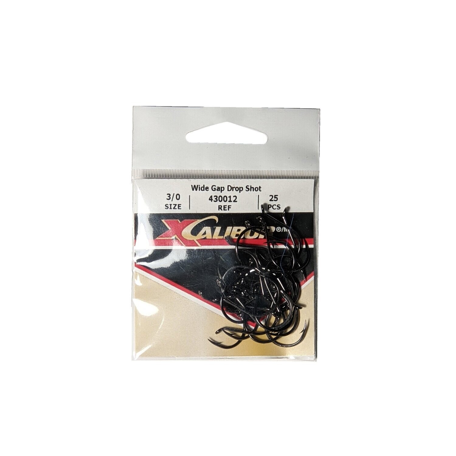 Xcalibur 25-Piece Wide Gap Drop Shot Hooks, Size: Size 3/0