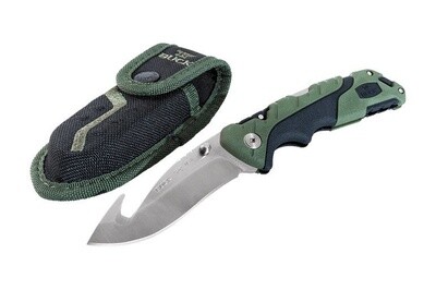 Buck Knives Pursuit Black/Green Molded Handle Guthook Folding Knife w/ Sheath