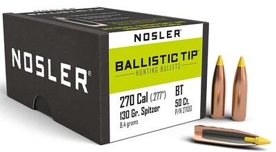 Nosler Expansion Tip 270 Caliber 130 Grain .277 Spitzer (50 Count)