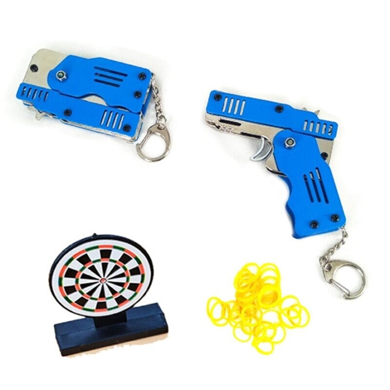 RW MINIs Foldable Pocket Sized Rubber Band Gun Keychain Blue
