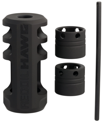 Browning Recoil Hawg Matte Black, multi caliber design, fits most rifle barrels .30 caliber and smaller with a5/8"-24TPI or 1/2"-28 TPI threaded muzzle. Barrel shoulder must at least .700" to install.