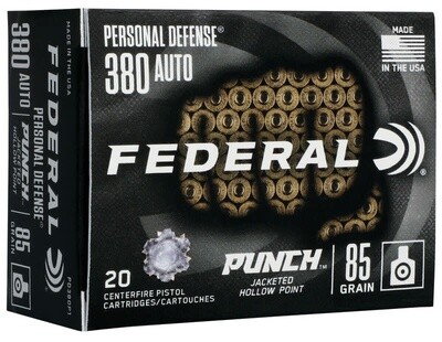 Federal 380 Auto Personal Defense Punch JHP 85 Grain (20 Cartridges)