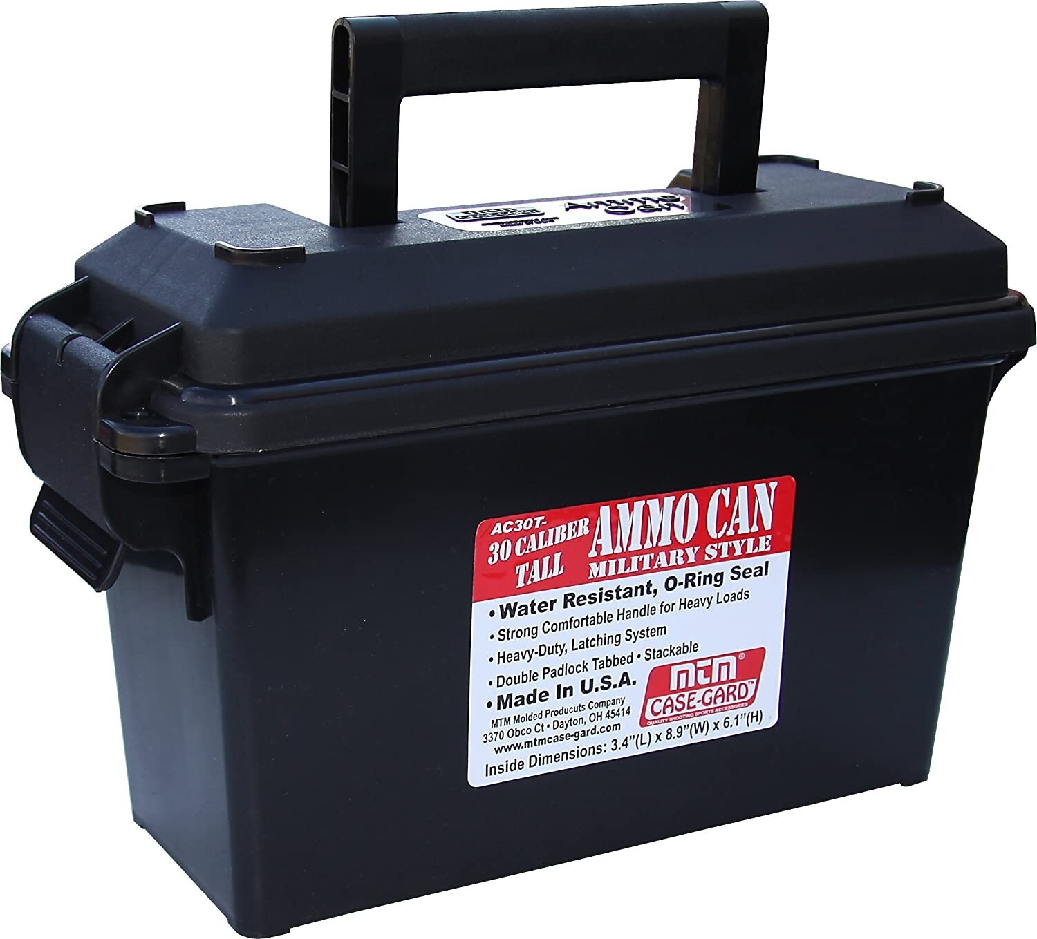 MTM Case-Gard Ammo Can Military Style 30 Caliber Black 3.4&quot;L x 8.9&quot;W x 6.1&quot;H