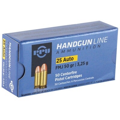 PPU Handgun Line 25 Auto FMJ 50 Grain (50 Cartridges)