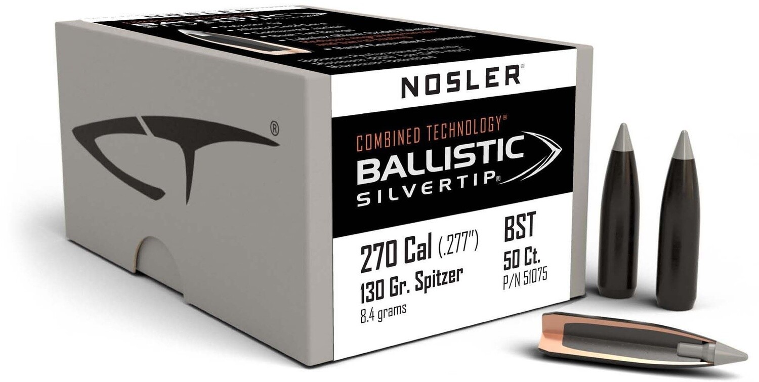 Nosler Ballistic Silvertip 270 Caliber .277&quot; Spitzer 130 Grain (50 Count)