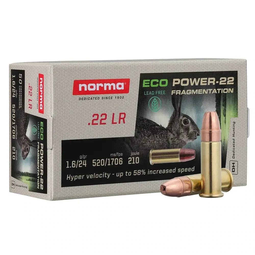 Norma Ecopower 22 LR  Lead Free 24 Grain Hyper Velocity (50 Rounds)