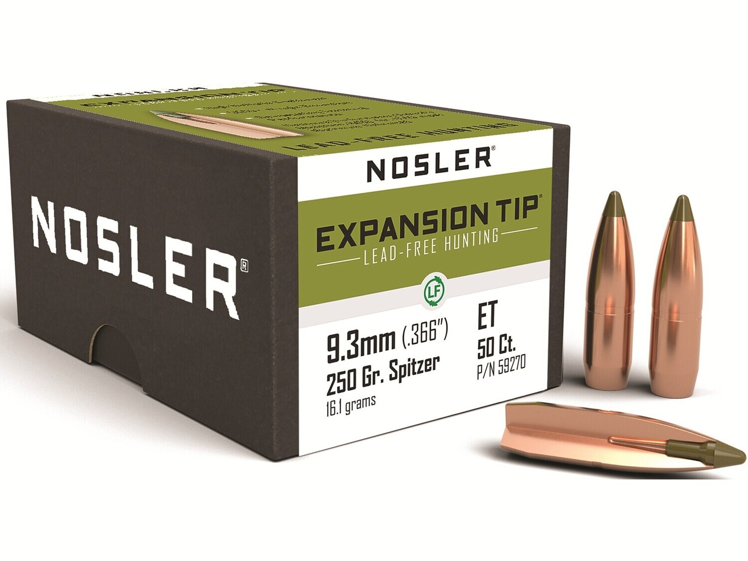 Nosler Expansion Tip 9.3mm Caliber .366&quot; Spitzer 250 Grain (50 Count)