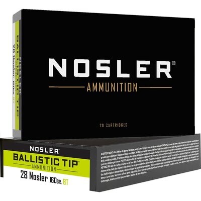 Nosler Ballistic Tip 28 Nosler 160 Grain BT (20 Rounds)