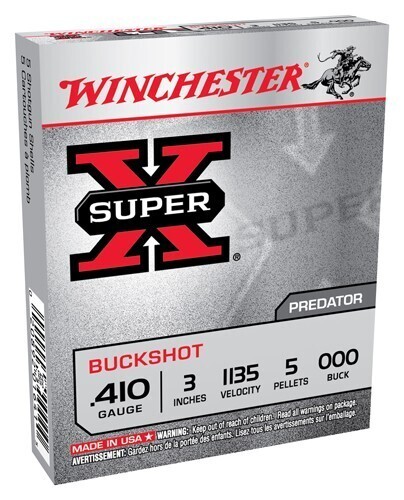 Winchester Super-X Shotgun Shells 410 Gauge 3" Shot #000Buck (5 Rounds)