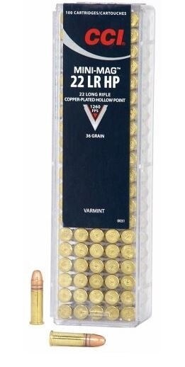 CCI 22 LR Mini-Mag 36 Grain Copper-Plated Hollow Point (100 Cartridges)