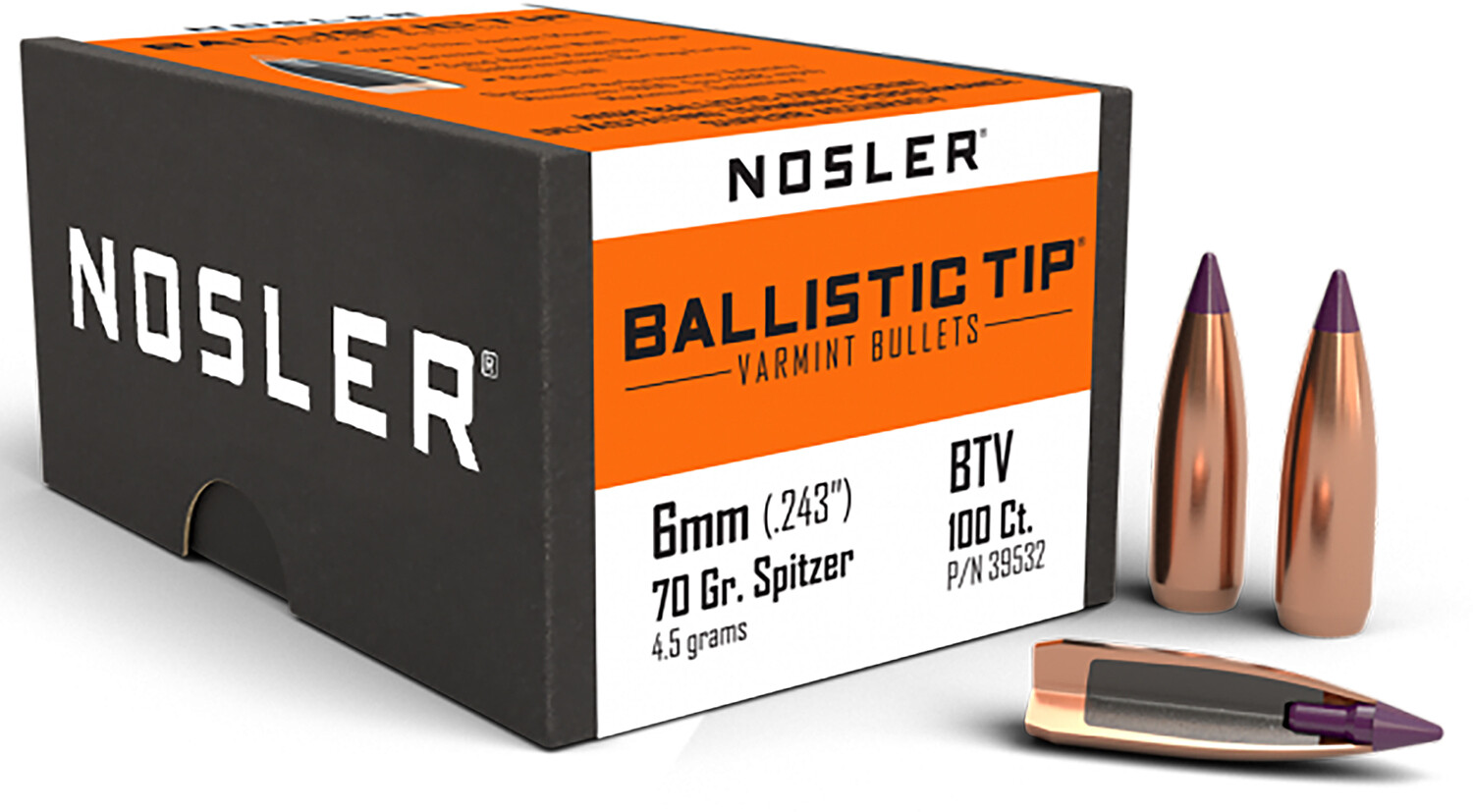 Nosler Ballistic Tip 6mm (.243&quot;) 70 Grain Spitzer BTV 100 Count