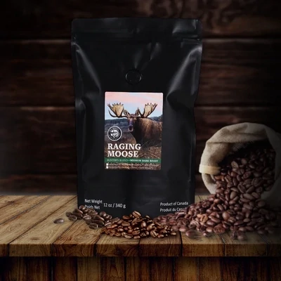 Ole Smokes Coffee Hunters Blend Raging Moose Medium Dark Roast 12 oz Whole Bean