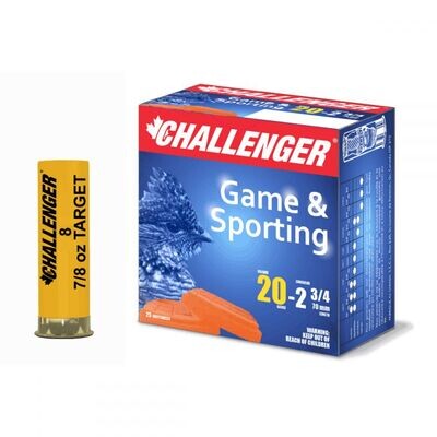Challenger Game and Sporting 20 Gauge 2 3/4" Shot #8 (25 Rounds)