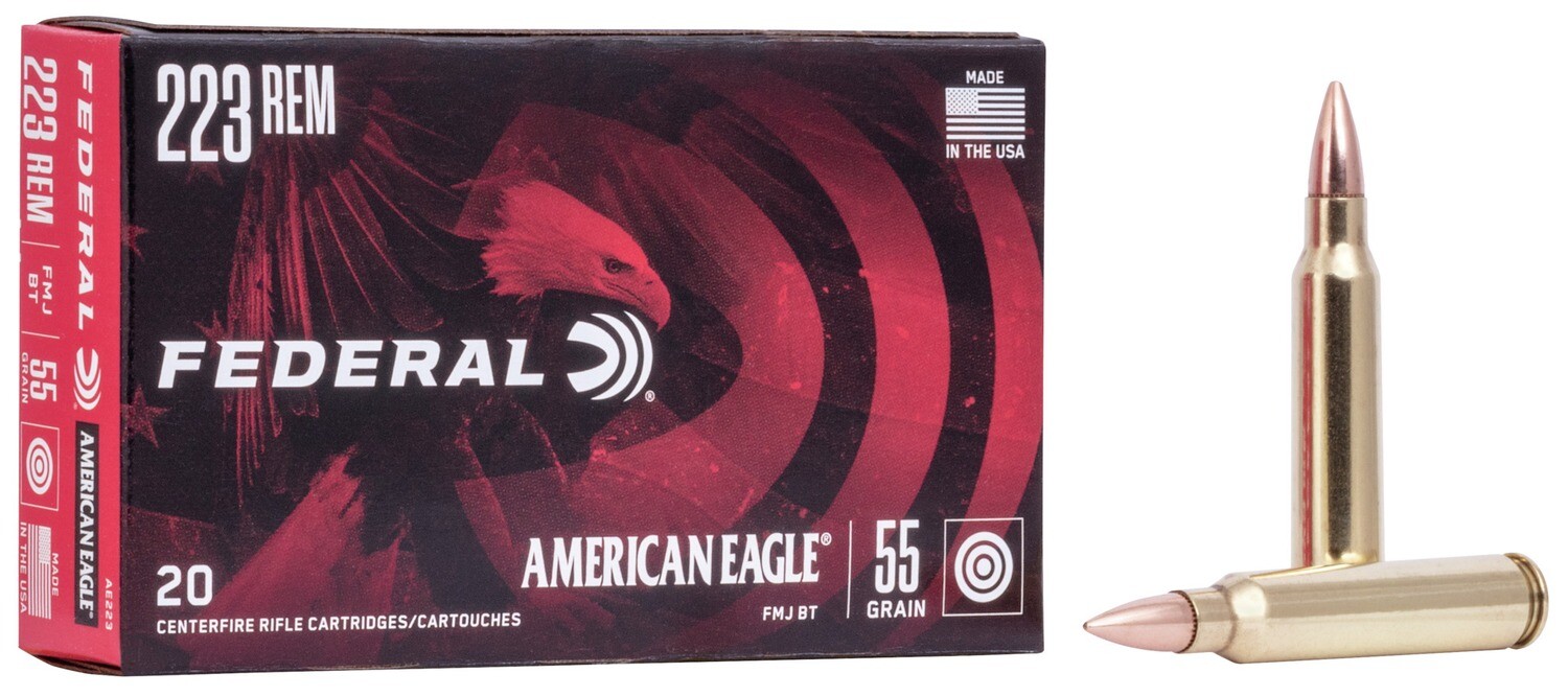 American Eagle Rifle .223 Rem Full Metal Jacket Boat-Tail 55 Grain (20 Rounds)