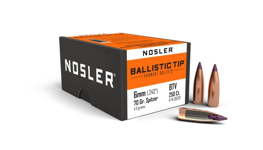 Nosler Ballistic Tip 6mm Cal .245&quot; Spitzer 70 Grain (250 Count)