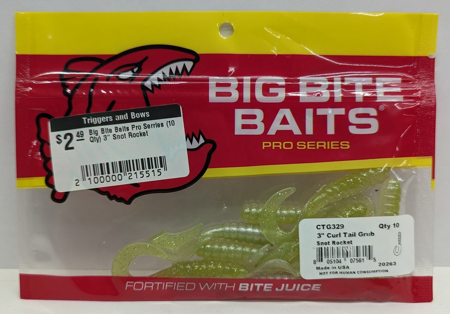 Big Bite Baits Pro Series Curl Tail Grub 10 Count, Color: 3&quot;, Size: Snot Rocket