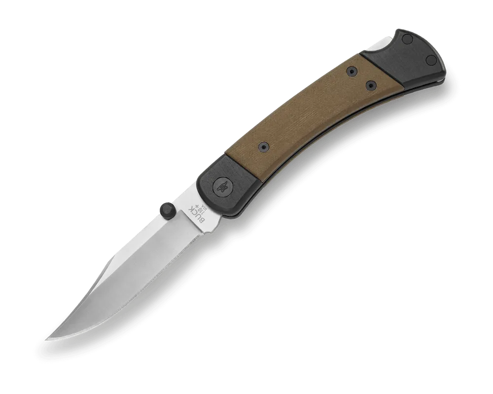Buck Knives 110 Folding Hunter Sport OD Green Canvas Micarta & Aluminum Handle