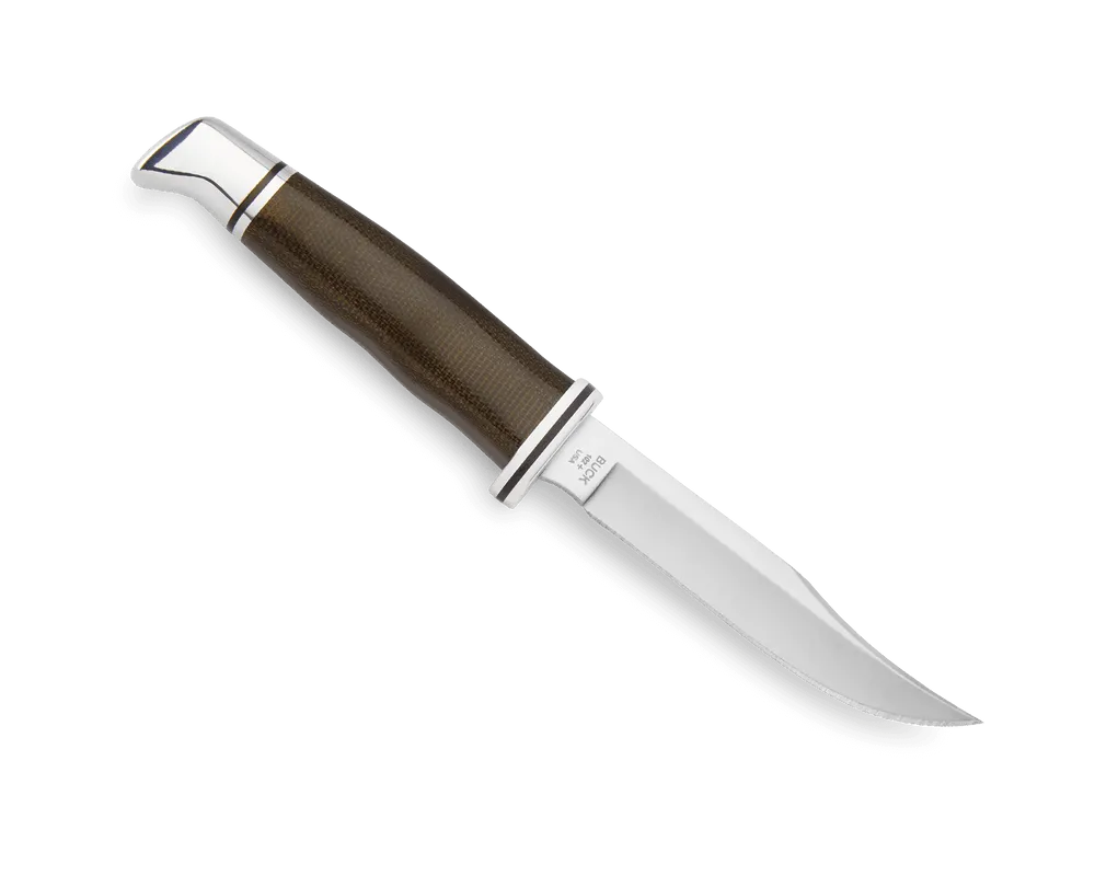 Buck Knives 102 Woodsman Pro Fixed Blade Knife Green Canvas Micarta Handle w/ Black Leather Sheath